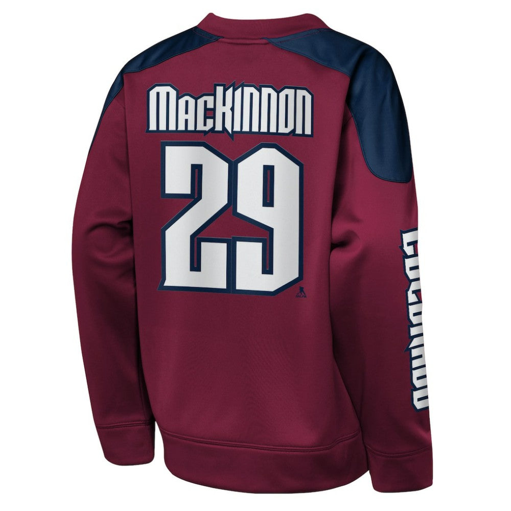 Nathan MacKinnon Colorado Avalanche Outerstuff Youth Best Defense Name & Number Crewneck Sweatshirt - Burgundy | NHL on sale
