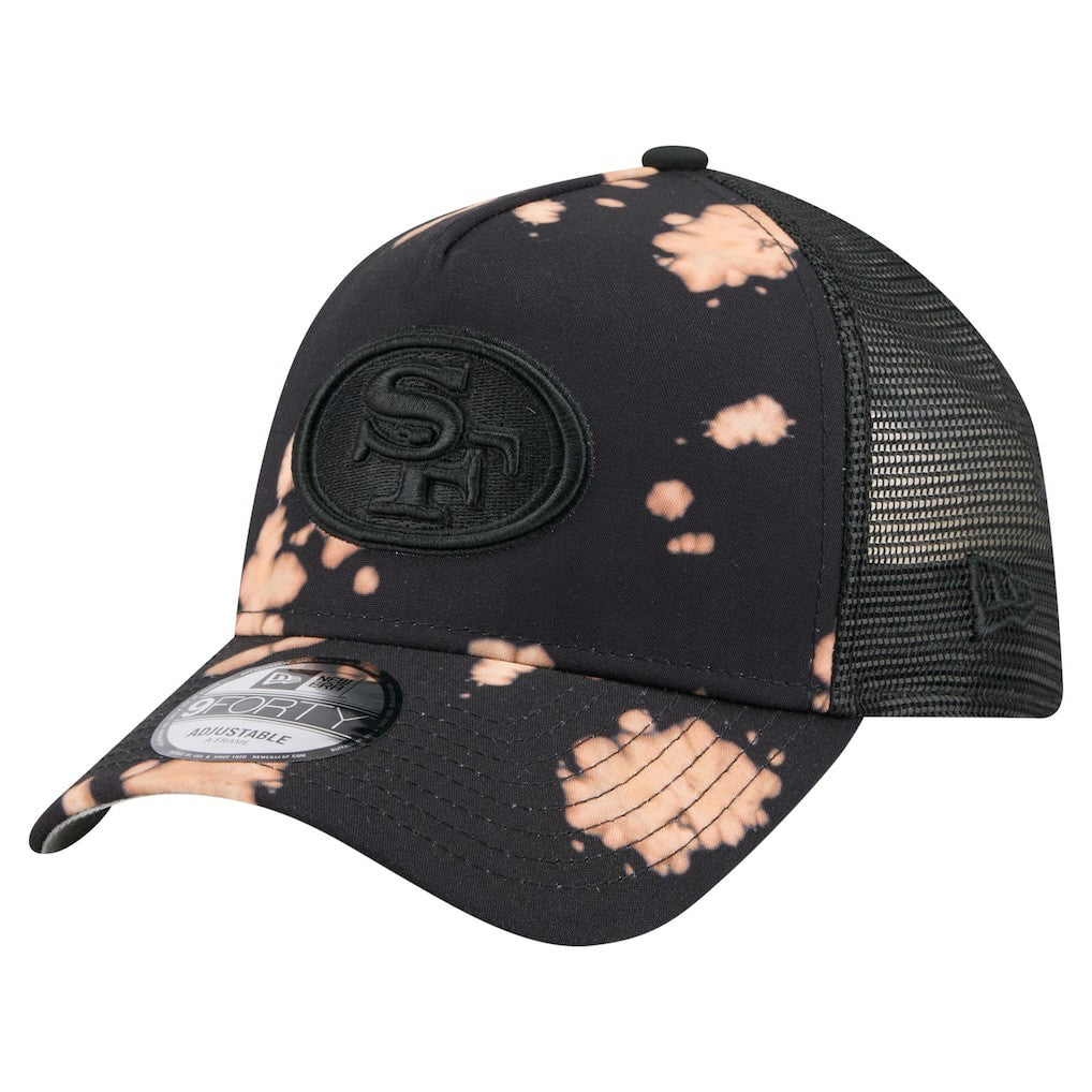 San Francisco 49ers New Era Bleached 9FORTY A-Frame Adjustable Hat - Black - NFL