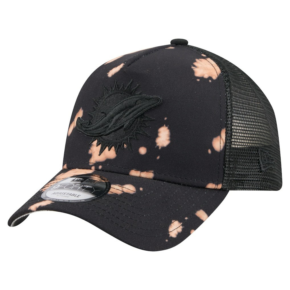 Miami Dolphins New Era Bleached 9FORTY A-Frame Adjustable Hat - Black - NFL