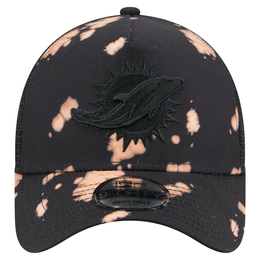 Miami Dolphins New Era Bleached 9FORTY A-Frame Adjustable Hat - Black - NFL