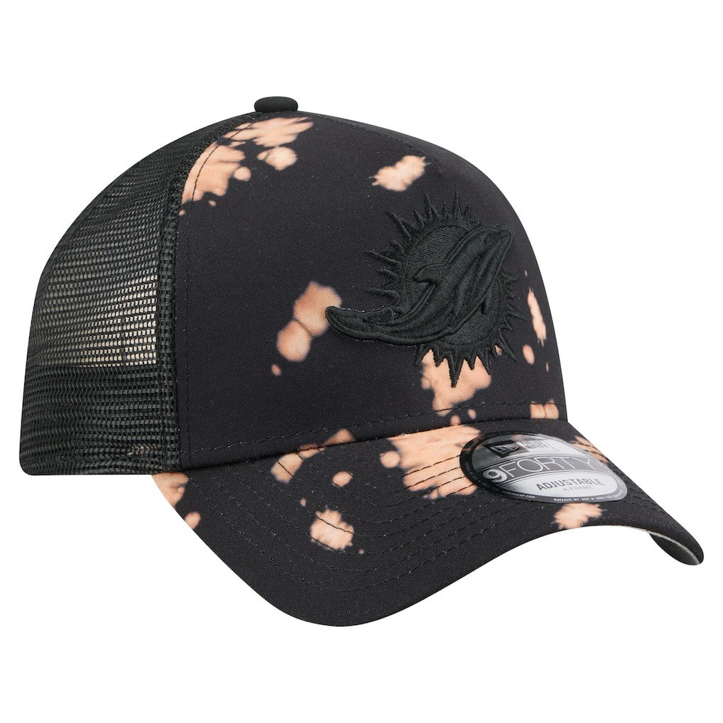 Miami Dolphins New Era Bleached 9FORTY A-Frame Adjustable Hat - Black - NFL