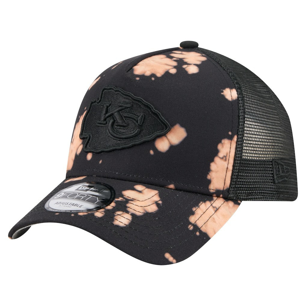 Kansas City Chiefs New Era Bleached 9FORTY A-Frame Adjustable Hat - Black - NFL