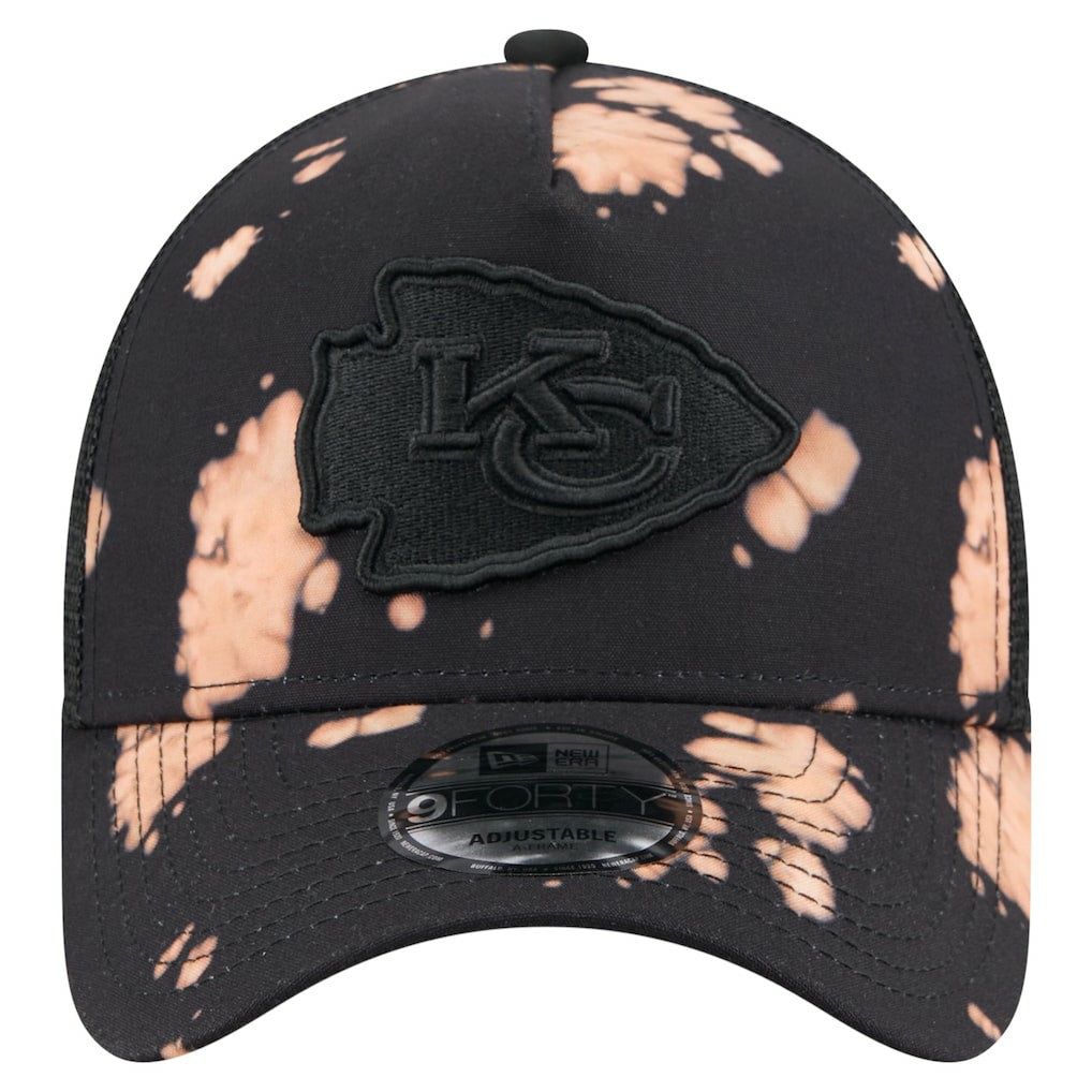 Kansas City Chiefs New Era Bleached 9FORTY A-Frame Adjustable Hat - Black - NFL