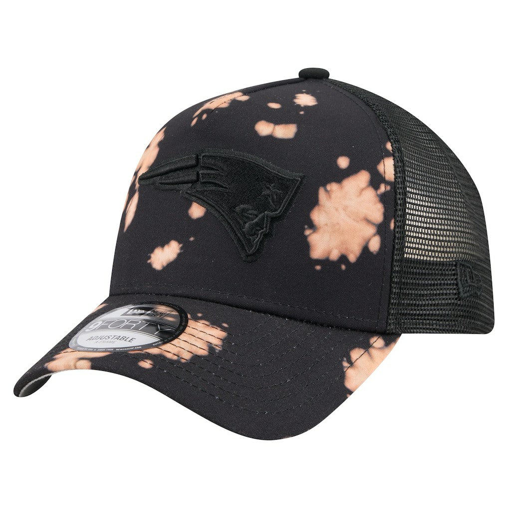 New England Patriots New Era Bleached 9FORTY A-Frame Adjustable Hat - Black - NFL