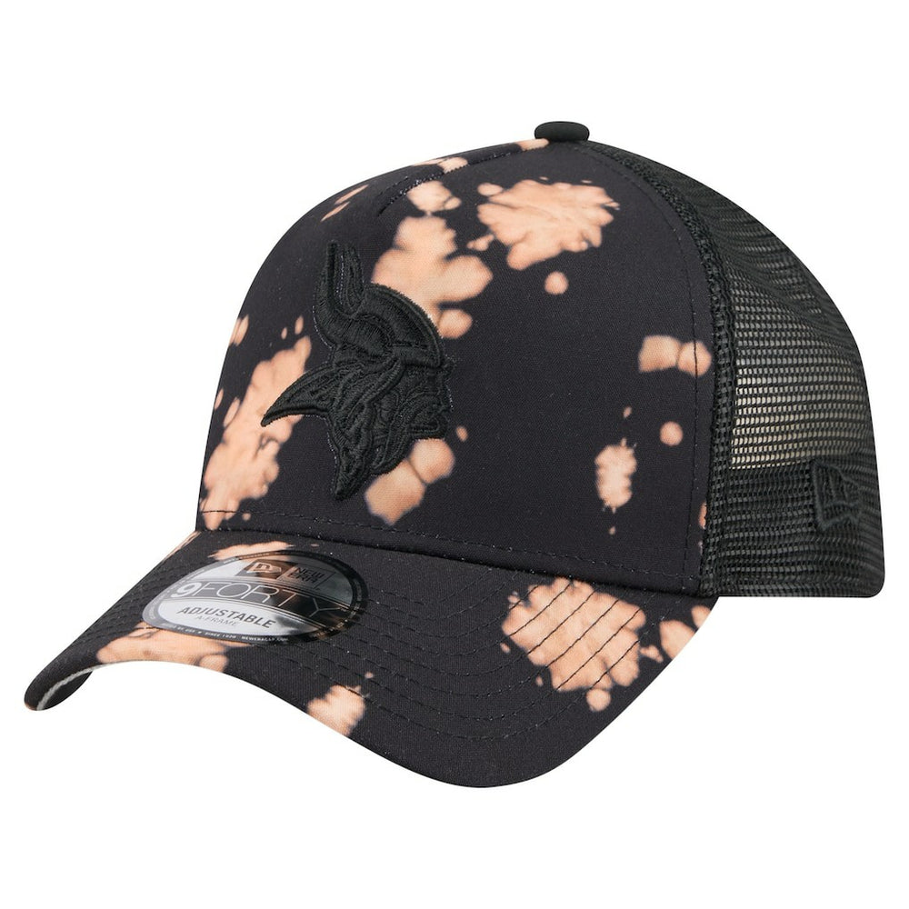 Minnesota Vikings New Era Bleached A-Frame 9FORTY Trucker Adjustable Hat - Black - NFL