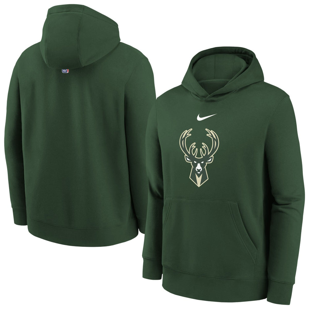 Nike Milwaukee Bucks Youth 2025/26 Club Fleece Hoodie Hunter Green
