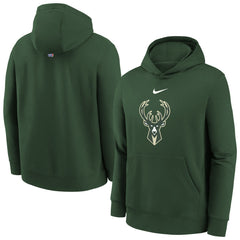 Nike Milwaukee Bucks Youth 2025/26 Club Fleece Hoodie Hunter Green