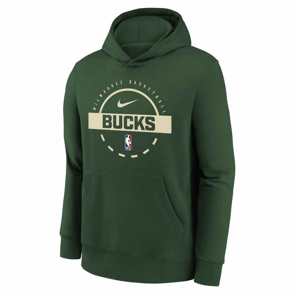 Nike Milwaukee Bucks Youth 2025/26 Club Fleece Practice Hoodie Hunter Green