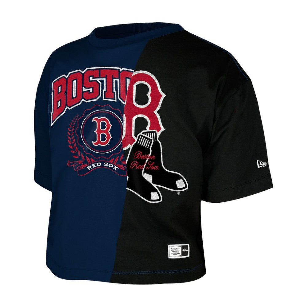 Boston Red Sox New Era Women's Upcycled Colorblocked Boxy Cropped T-Shirt Discount