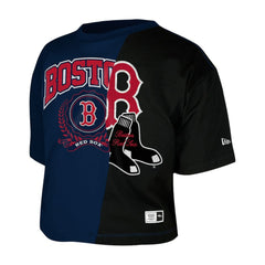 Boston Red Sox New Era Women's Upcycled Colorblocked Boxy Cropped T-Shirt Discount