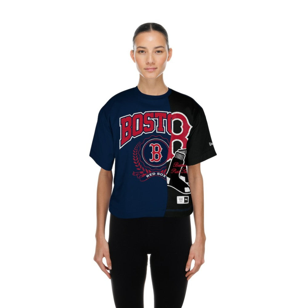 Boston Red Sox New Era Women's Upcycled Colorblocked Boxy Cropped T-Shirt Discount