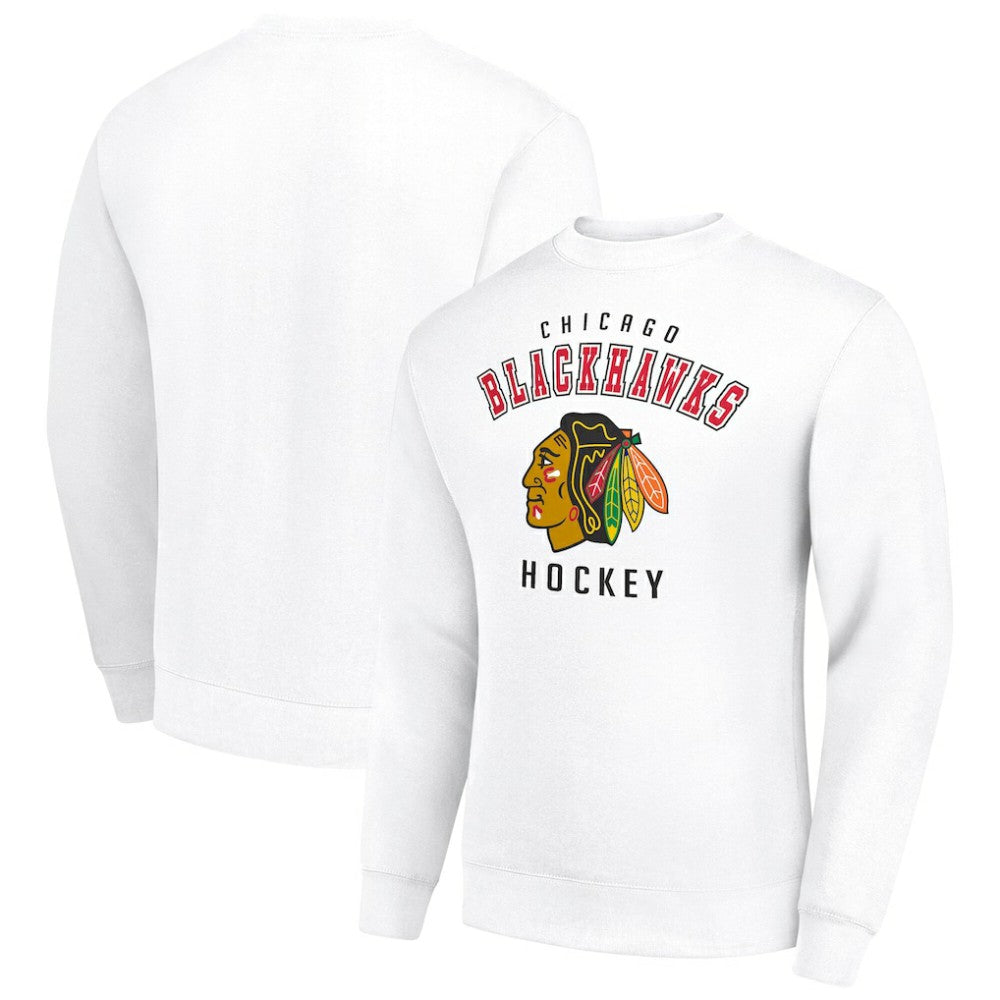 Chicago Blackhawks Men's Starter Team Logo Fleece Pullover Sweatshirt - White | NHL Clearance