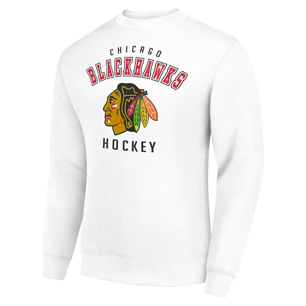 Chicago Blackhawks Men's Starter Team Logo Fleece Pullover Sweatshirt - White | NHL Clearance