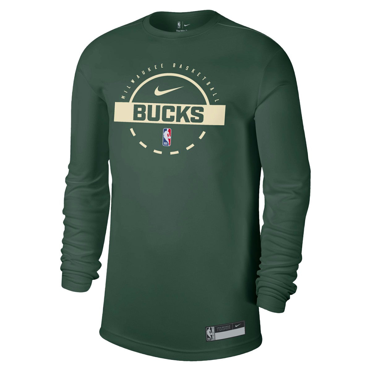 Nike Milwaukee Bucks 2025/26 On-Court Flare Dri-FIT Practice Long Sleeve Tri-Blend T-Shirt Hunter Green