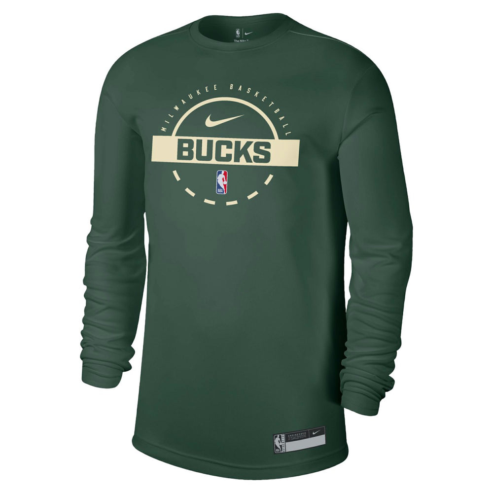 Nike Milwaukee Bucks 2025/26 On-Court Flare Dri-FIT Practice Long Sleeve Tri-Blend T-Shirt Hunter Green
