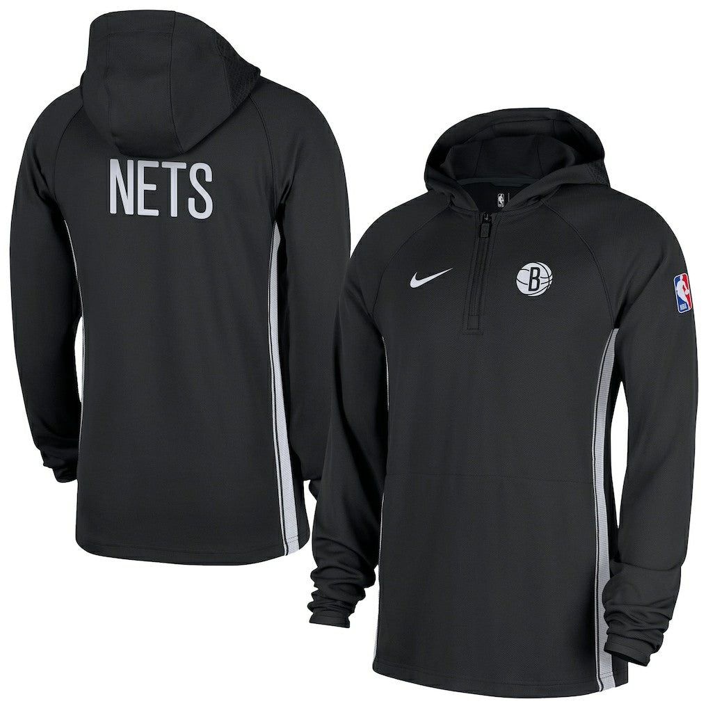 Nike Brooklyn Nets Authentic On Court Zone Quarter-Zip Dri-FIT Hoodie Jacket Black