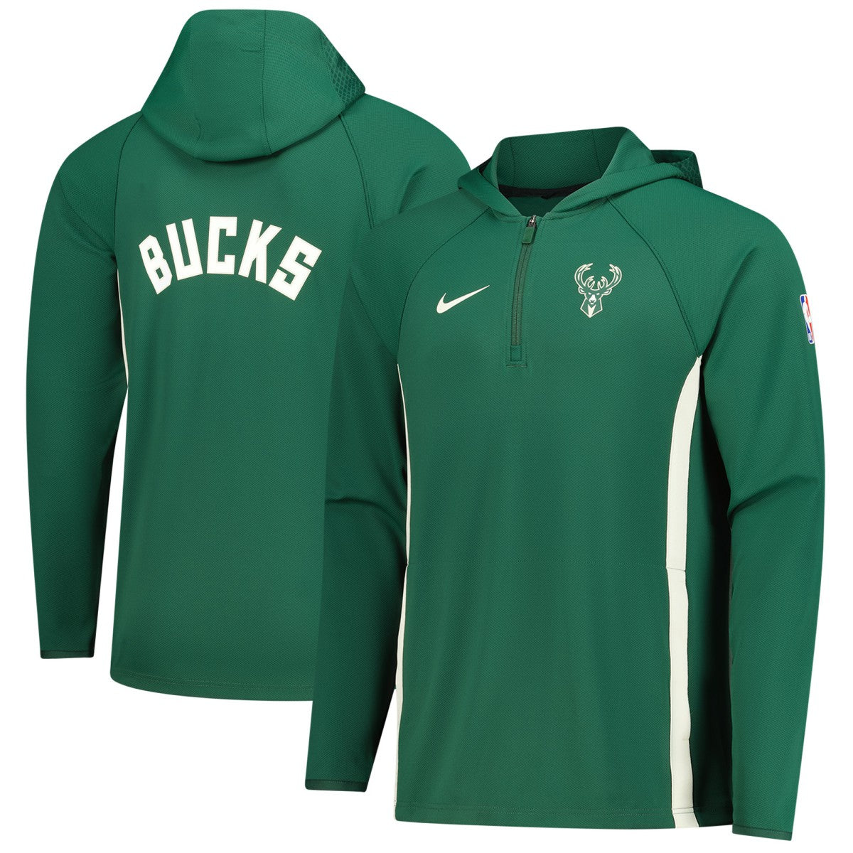 Nike Milwaukee Bucks Authentic On Court Zone Quarter-Zip Dri-FIT Hoodie Jacket Hunter Green