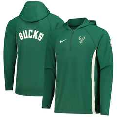 Nike Milwaukee Bucks Authentic On Court Zone Quarter-Zip Dri-FIT Hoodie Jacket Hunter Green