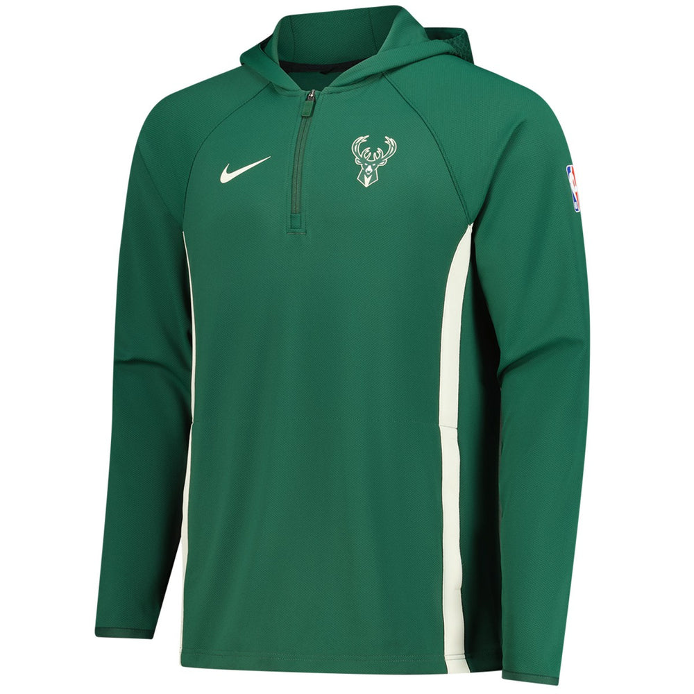 Nike Milwaukee Bucks Authentic On Court Zone Quarter-Zip Dri-FIT Hoodie Jacket Hunter Green