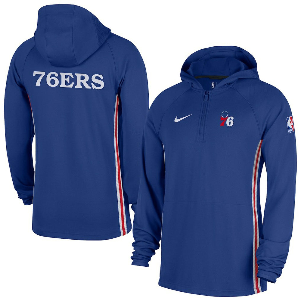 Nike Philadelphia 76ers Authentic On Court Zone Quarter-Zip Dri-FIT Hoodie Jacket Blue