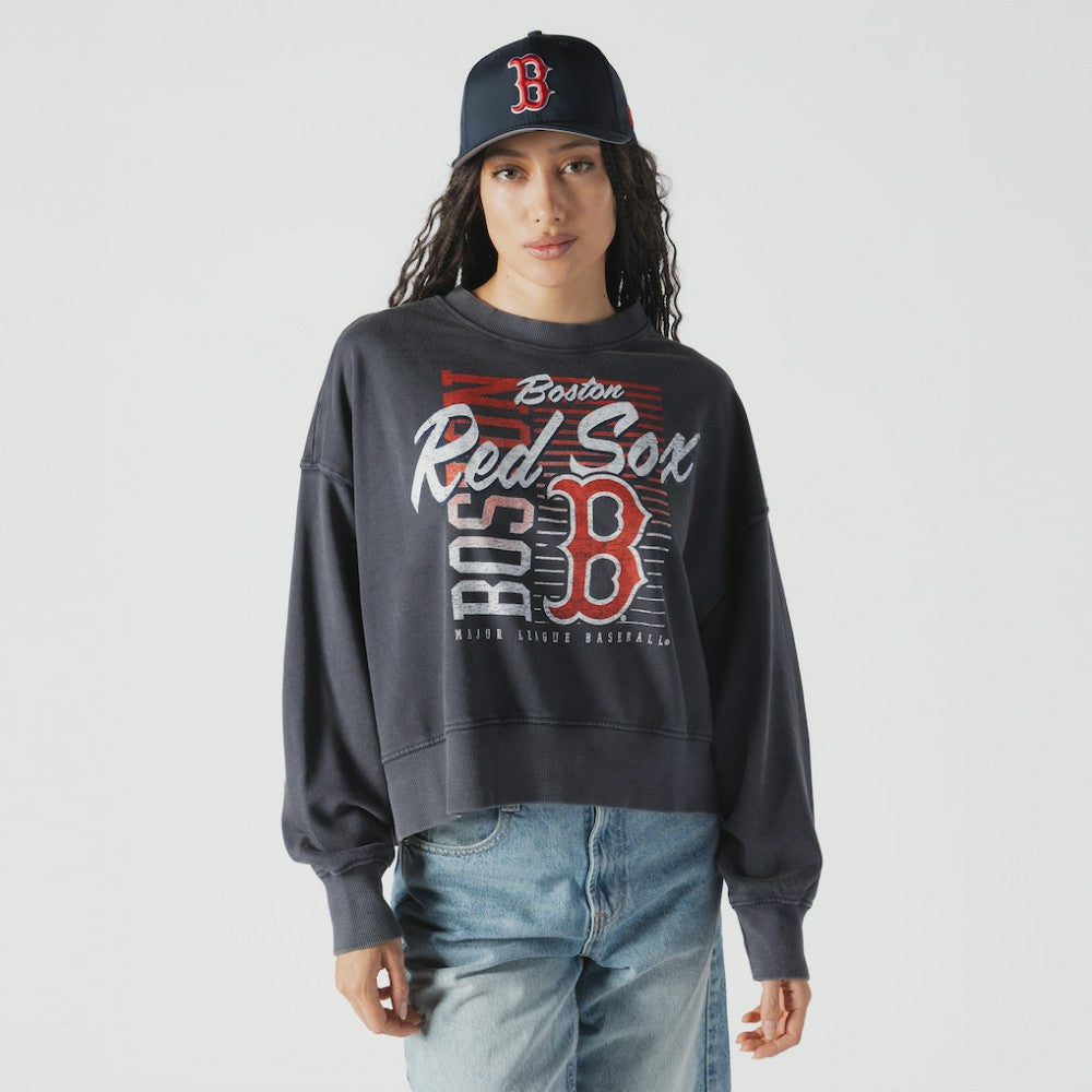 Boston Red Sox New Era Women's Boxy Mineral Wash Dolmen Sleeve Cropped Sweatshirt Discount
