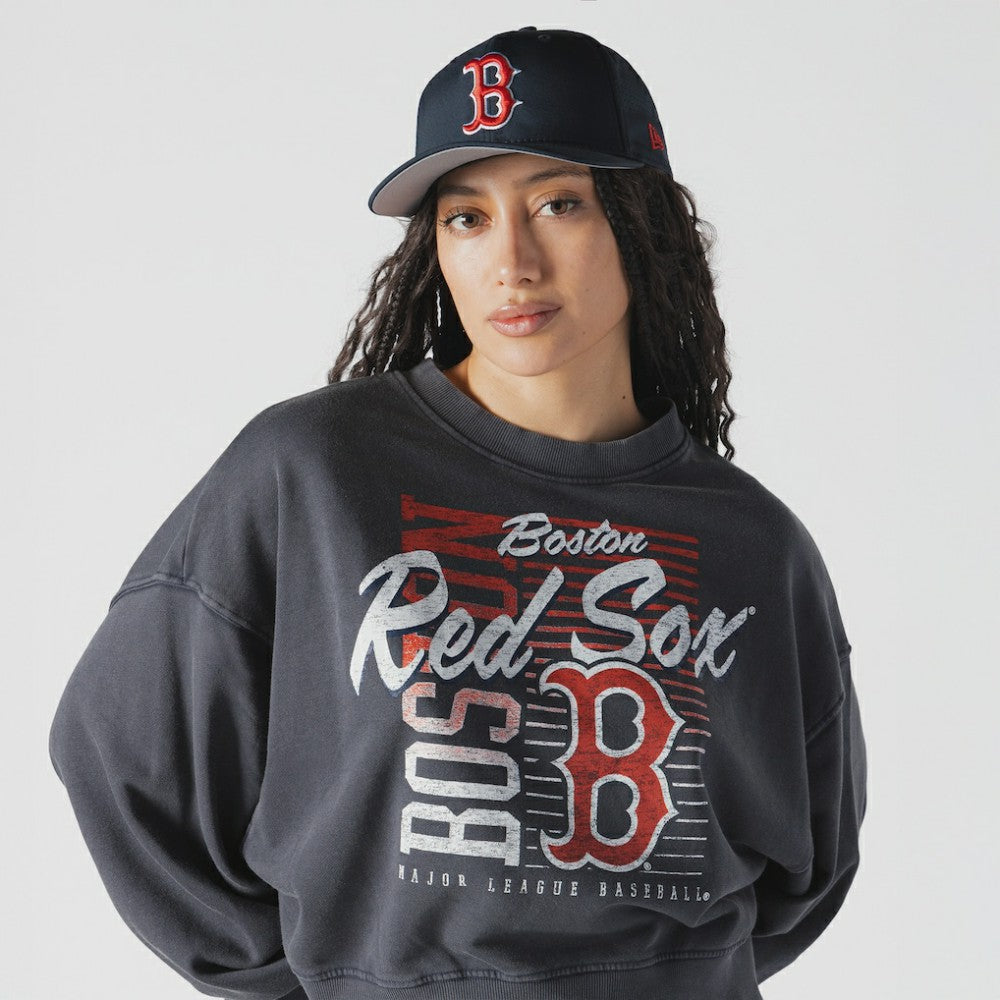 Boston Red Sox New Era Women's Boxy Mineral Wash Dolmen Sleeve Cropped Sweatshirt Discount