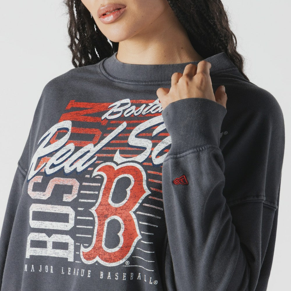 Boston Red Sox New Era Women's Boxy Mineral Wash Dolmen Sleeve Cropped Sweatshirt Discount