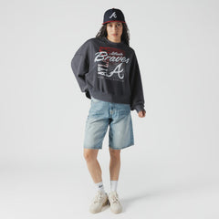 Atlanta Braves New Era Women's Boxy Mineral Wash Dolmen Sleeve Cropped Sweatshirt Outlet