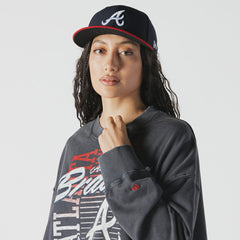 Atlanta Braves New Era Women's Boxy Mineral Wash Dolmen Sleeve Cropped Sweatshirt Outlet