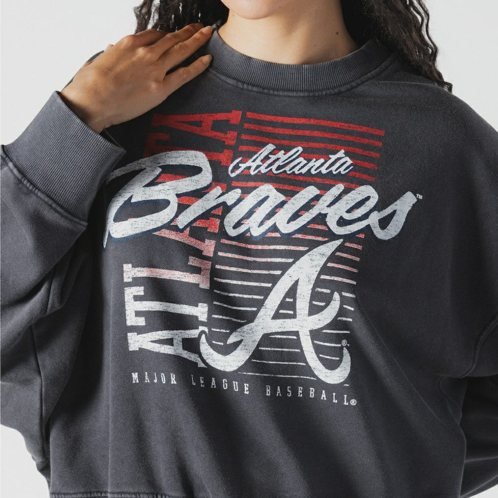 Atlanta Braves New Era Women's Boxy Mineral Wash Dolmen Sleeve Cropped Sweatshirt Outlet