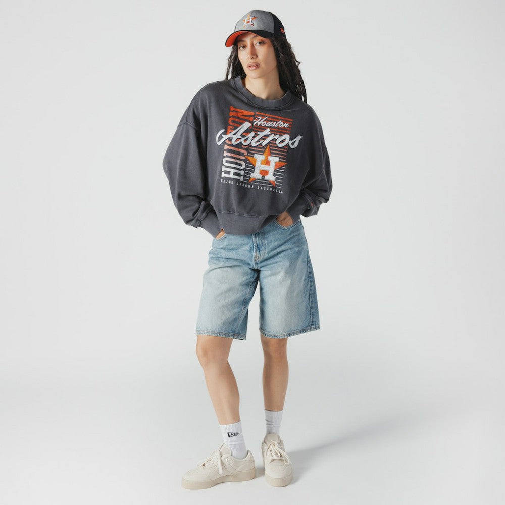 Houston Astros New Era Women's Boxy Mineral Wash Dolmen Sleeve Cropped Sweatshirt Sale