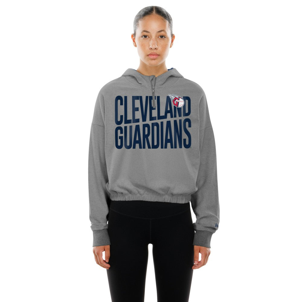 Cleveland Guardians New Era Women's Reversed Out French Terry Quarter-Zip Banded Crop Hoodie Near Me