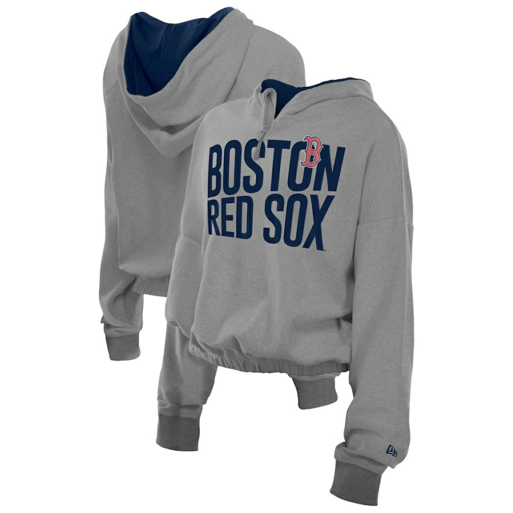 Boston Red Sox New Era Women's Reversed Out French Terry Quarter-Zip Banded Crop Hoodie Discount