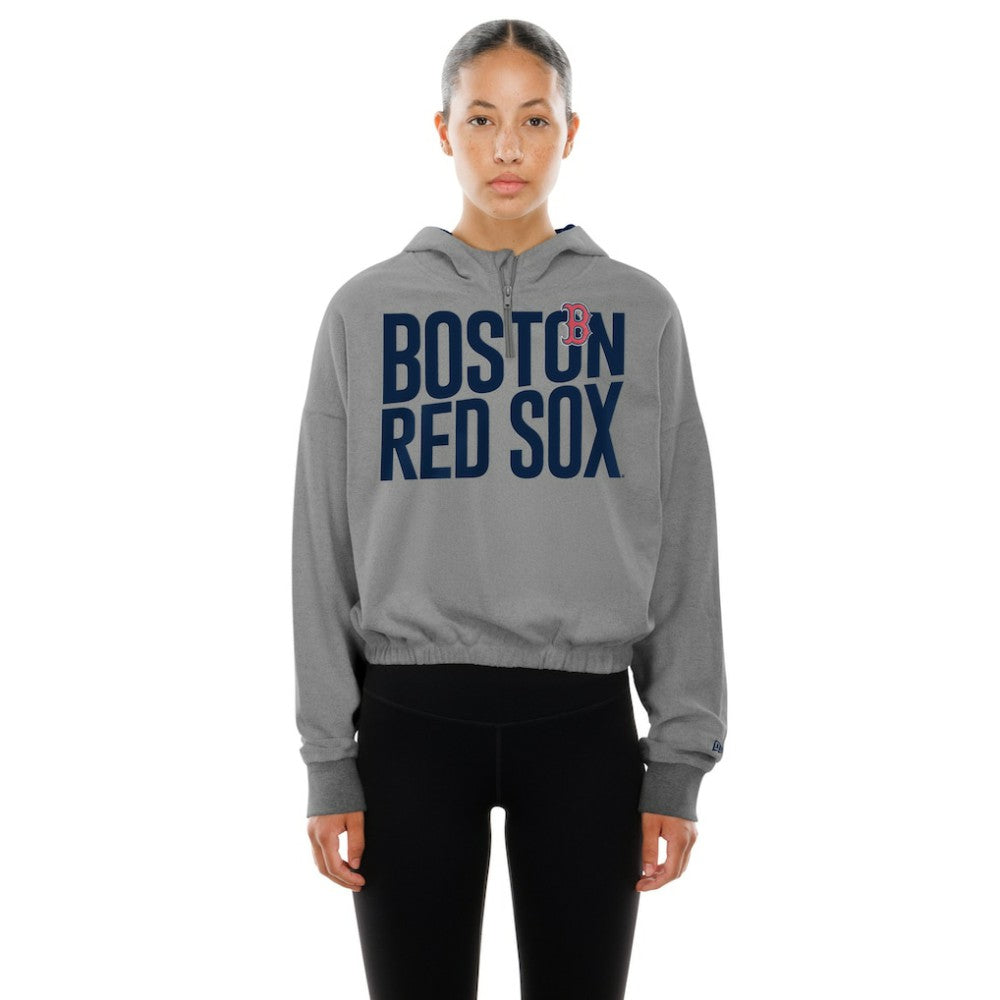 Boston Red Sox New Era Women's Reversed Out French Terry Quarter-Zip Banded Crop Hoodie Discount