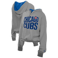 Chicago Cubs New Era Women's Reversed Out French Terry Quarter-Zip Banded Crop Hoodie Outlet