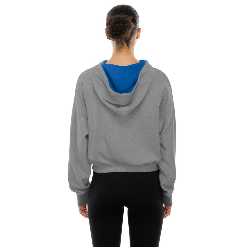 Chicago Cubs New Era Women's Reversed Out French Terry Quarter-Zip Banded Crop Hoodie Outlet