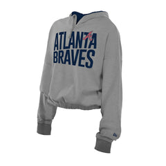 Atlanta Braves New Era Women's Reversed Out French Terry Quarter-Zip Banded Crop Hoodie Online