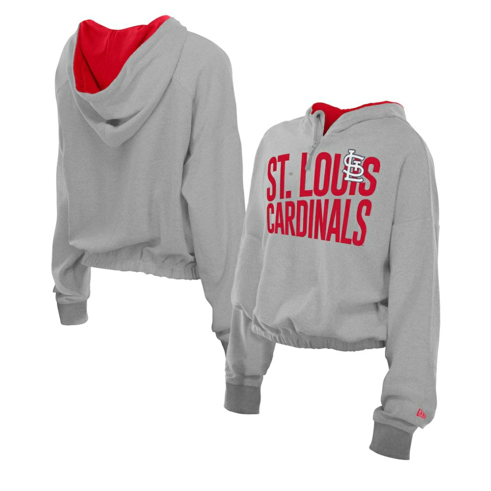 St. Louis Cardinals New Era Women's Reversed Out French Terry Quarter-Zip Banded Crop Hoodie for sale