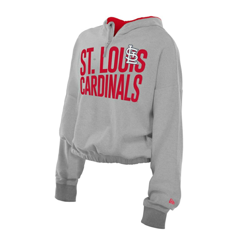 St. Louis Cardinals New Era Women's Reversed Out French Terry Quarter-Zip Banded Crop Hoodie for sale
