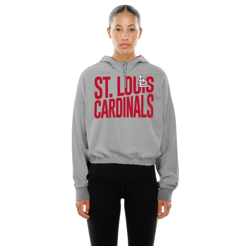 St. Louis Cardinals New Era Women's Reversed Out French Terry Quarter-Zip Banded Crop Hoodie for sale