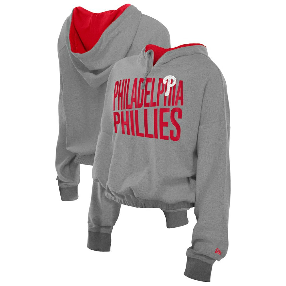 Philadelphia Phillies New Era Women's Reversed Out French Terry Quarter-Zip Banded Crop Hoodie Sale