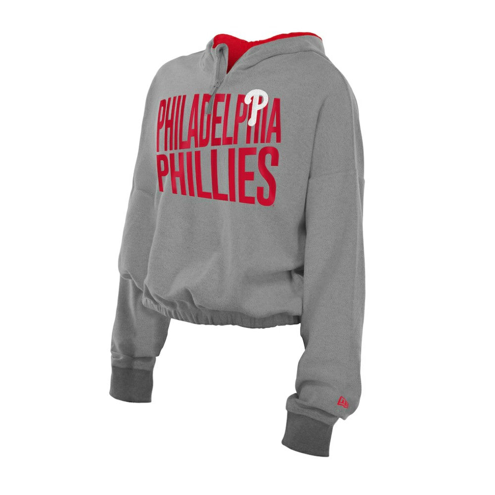 Philadelphia Phillies New Era Women's Reversed Out French Terry Quarter-Zip Banded Crop Hoodie Sale