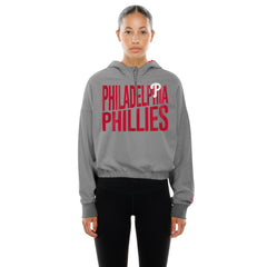 Philadelphia Phillies New Era Women's Reversed Out French Terry Quarter-Zip Banded Crop Hoodie Sale