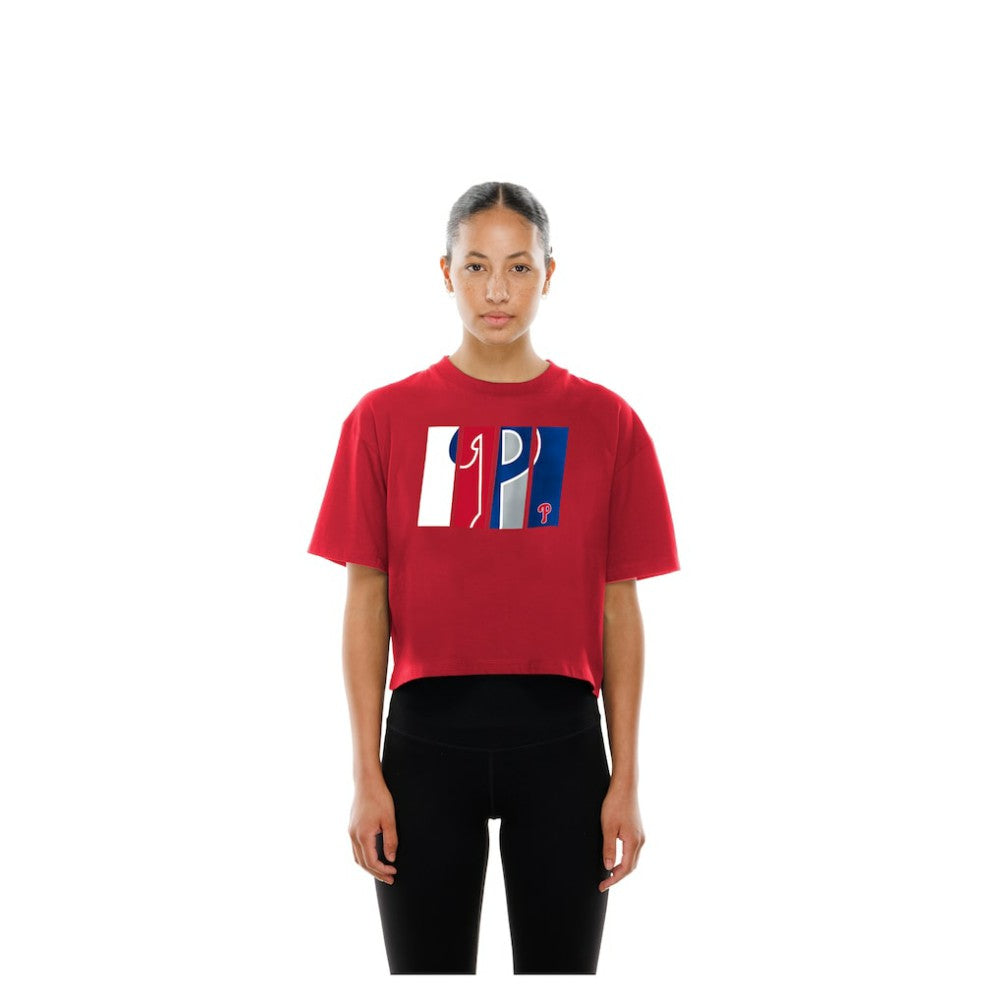 Philadelphia Phillies New Era Women's Boxy Foil Logo T-Shirt for sale