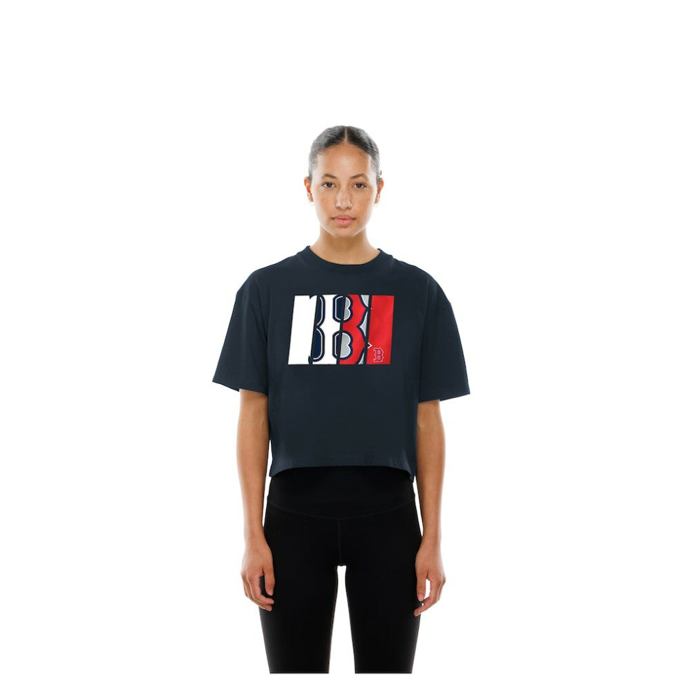 Boston Red Sox New Era Women's Boxy Foil Logo T-Shirt Discount