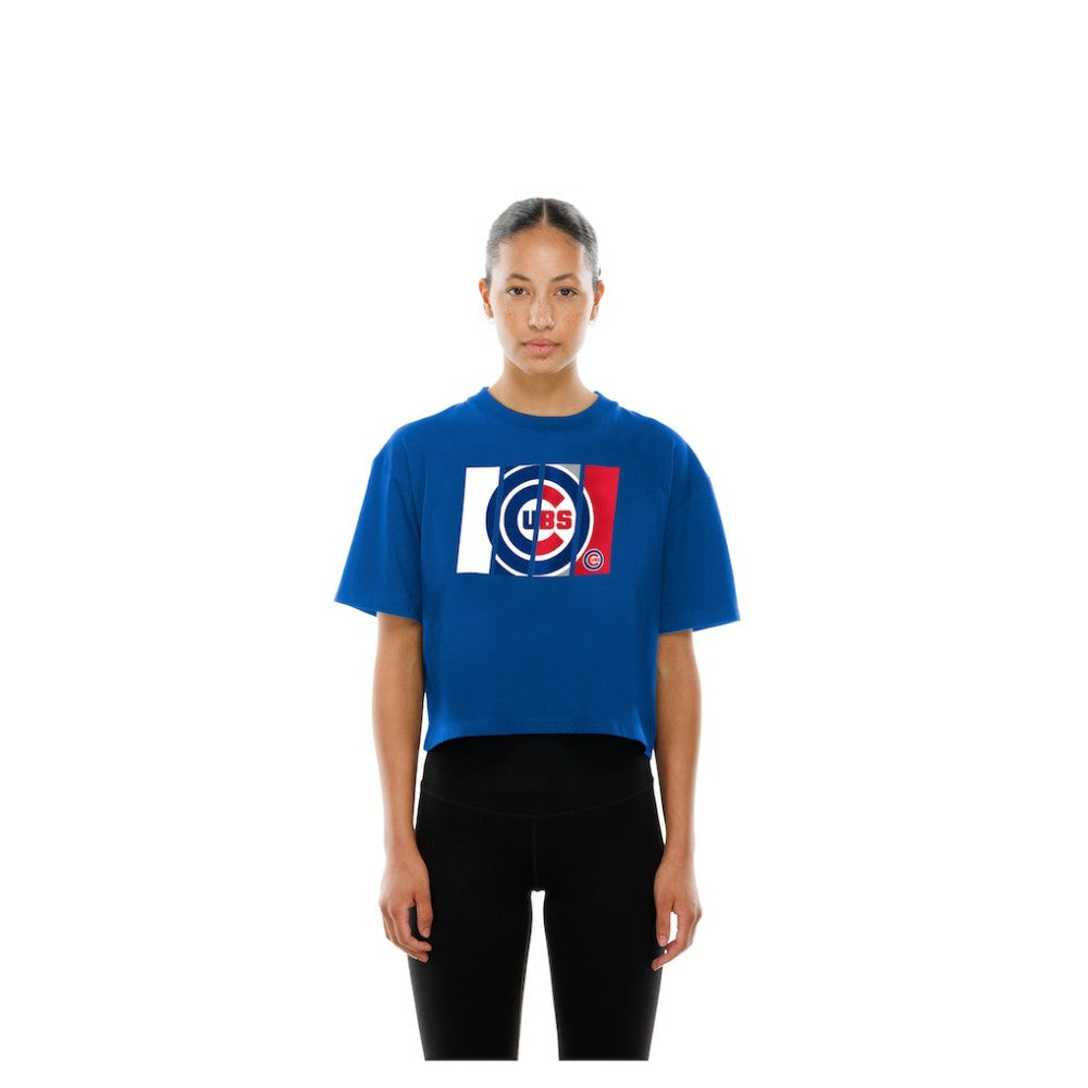 Chicago Cubs New Era Women's Boxy Foil Logo T-Shirt Discount