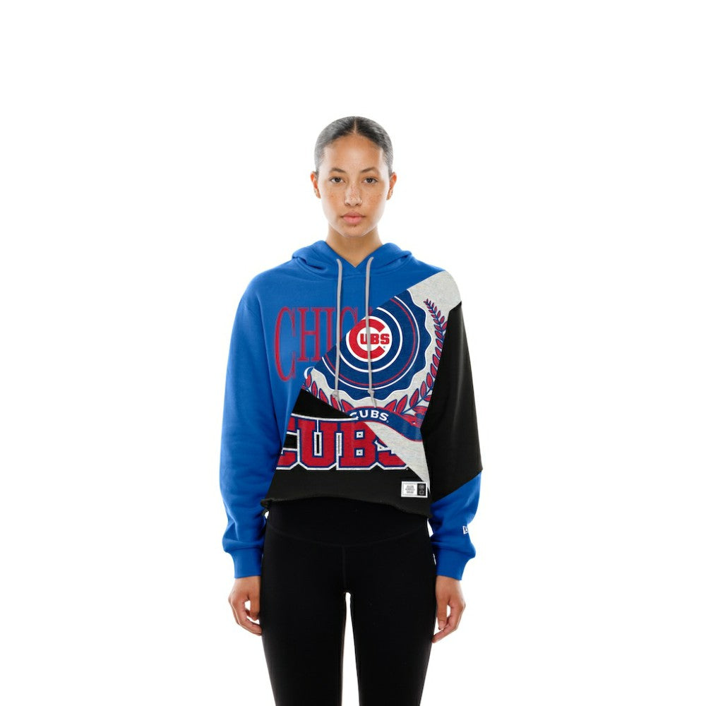 Chicago Cubs New Era Women's Upcycled Color Block Cropped Boxy Hoodie Discount
