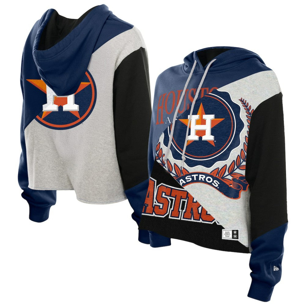 Houston Astros New Era Women's Upcycled Color Block Cropped Boxy Hoodie Outlet