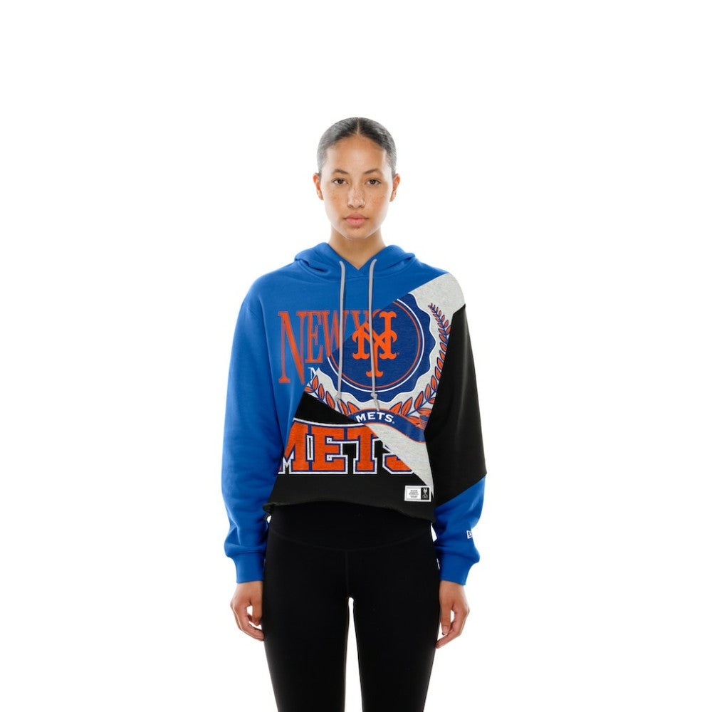 New York Mets New Era Women's Upcycled Color Block Cropped Boxy Hoodie for sale