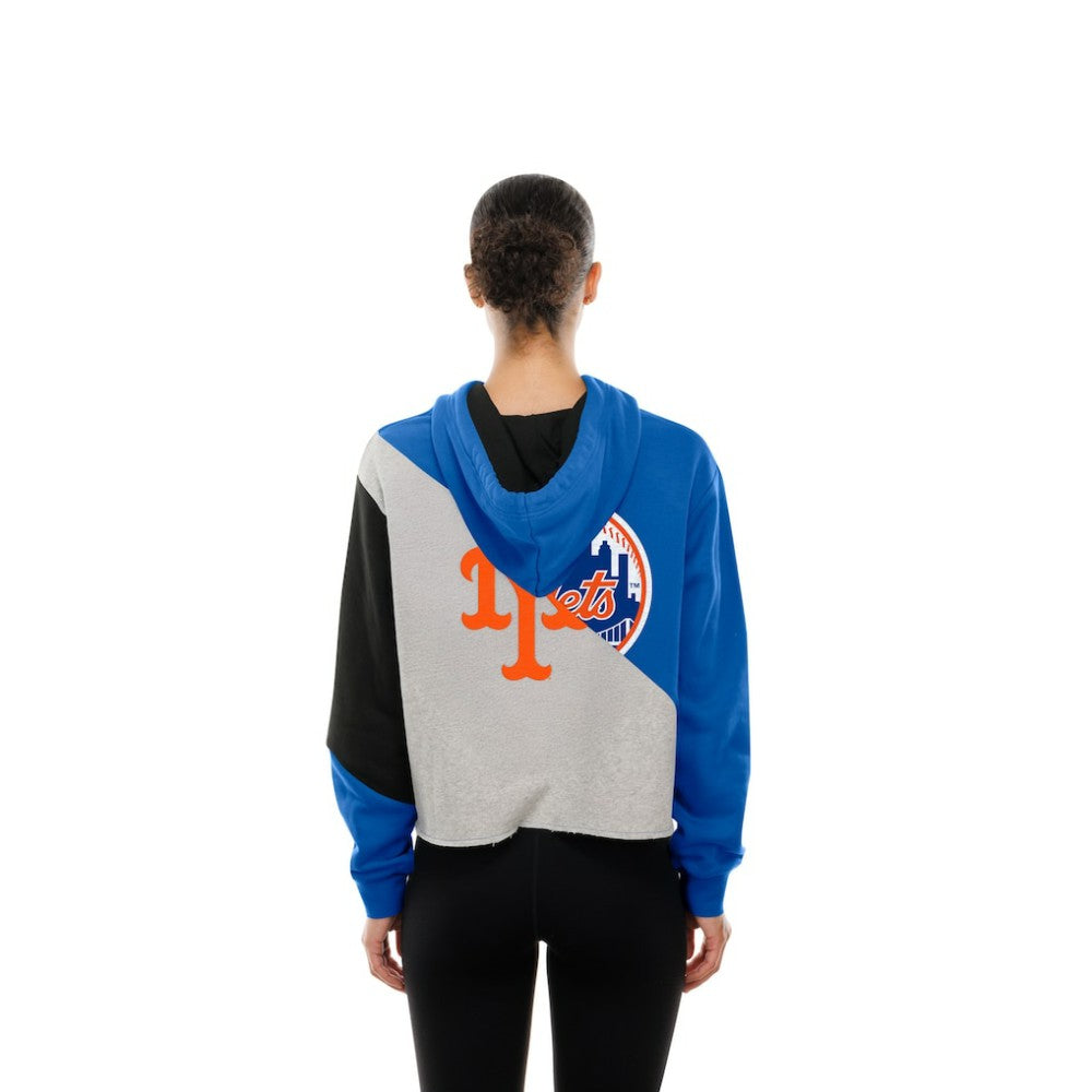 New York Mets New Era Women's Upcycled Color Block Cropped Boxy Hoodie for sale